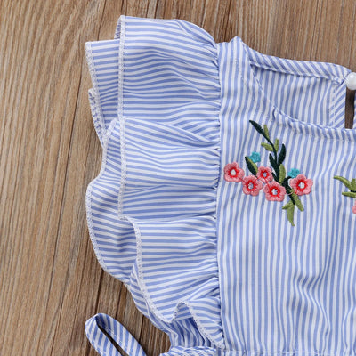 Floral Stripe Ruffle Romper