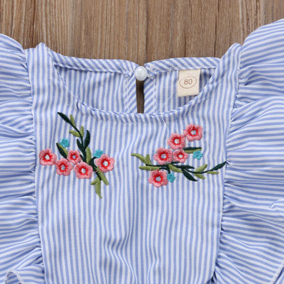 Floral Stripe Ruffle Romper