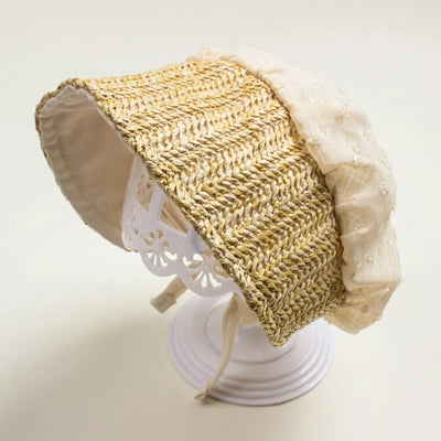 Yellow Lace Up Straw Bonnet Cap