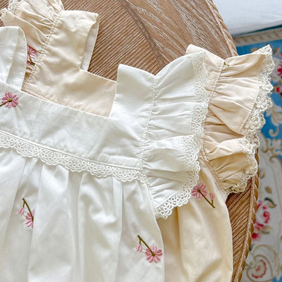 White Flower Embroidery Romper