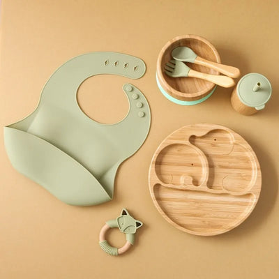 7pcs Wooden Elephant Silicone Tablewear Sets