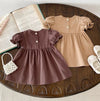 Brown Down Collar Bow Dress