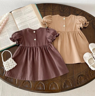 Brown Down Collar Bow Dress