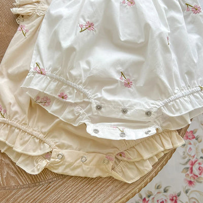 White Flower Embroidery Romper