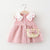 2pcs Pink Checkered dress & Woven cross bag set