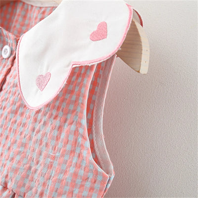 2pcs Pink Checkered dress & Woven cross bag set