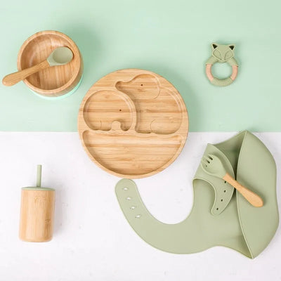 7pcs Wooden Elephant Silicone Tablewear Sets