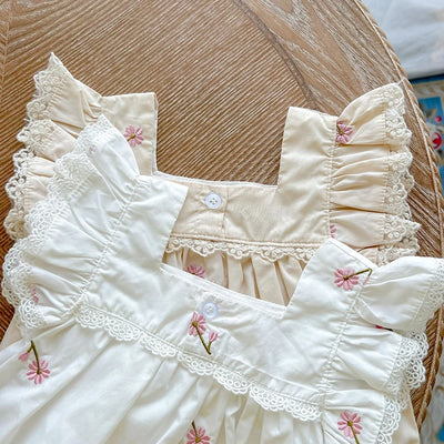 White Flower Embroidery Romper